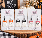 Cute Ghost Earrings with Bows, Halloween Polymer Clay Earrings, Spooky Cute Earrings, Girly Halloween Jewelry, Handmade Ghost Earrings