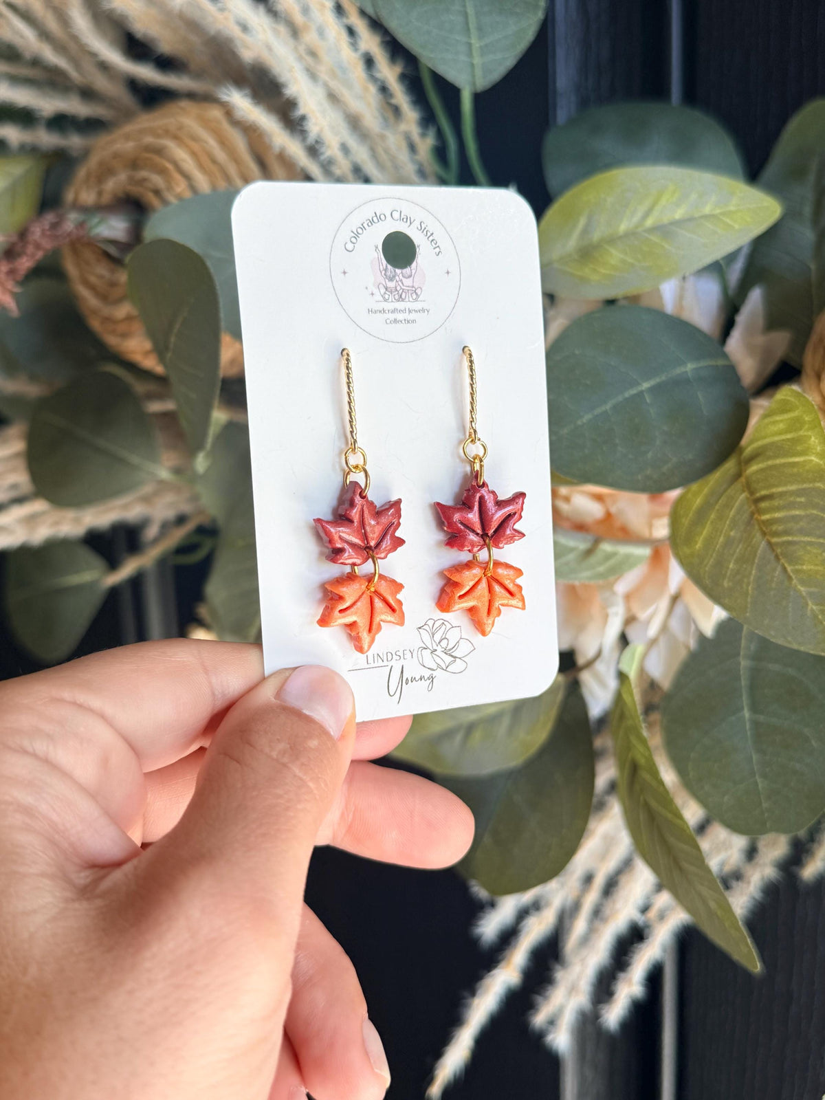 Maple Leaf Earrings, Fall Earrings, Autumn Polymer Clay Earrings, Red Orange Leaf Dangles, Thanksgiving Jewelry, Fall Gift for Her