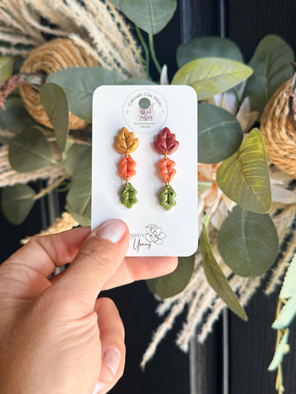 Fall Leaf Earrings, Autumn Polymer Clay Earrings, Colorful Leaf Dangle Earrings, Thanksgiving Jewelry, Boho Fall Earrings, Gift for Her
