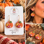 Floral Pumpkin Earrings, Fall Polymer Clay Earrings, Handmade Pumpkin Dangles, Autumn Jewelry, Thanksgiving Earrings, Fall Gift for Her