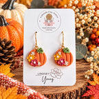 Floral Pumpkin Earrings, Fall Polymer Clay Earrings, Handmade Pumpkin Dangles, Autumn Jewelry, Thanksgiving Earrings, Fall Gift for Her