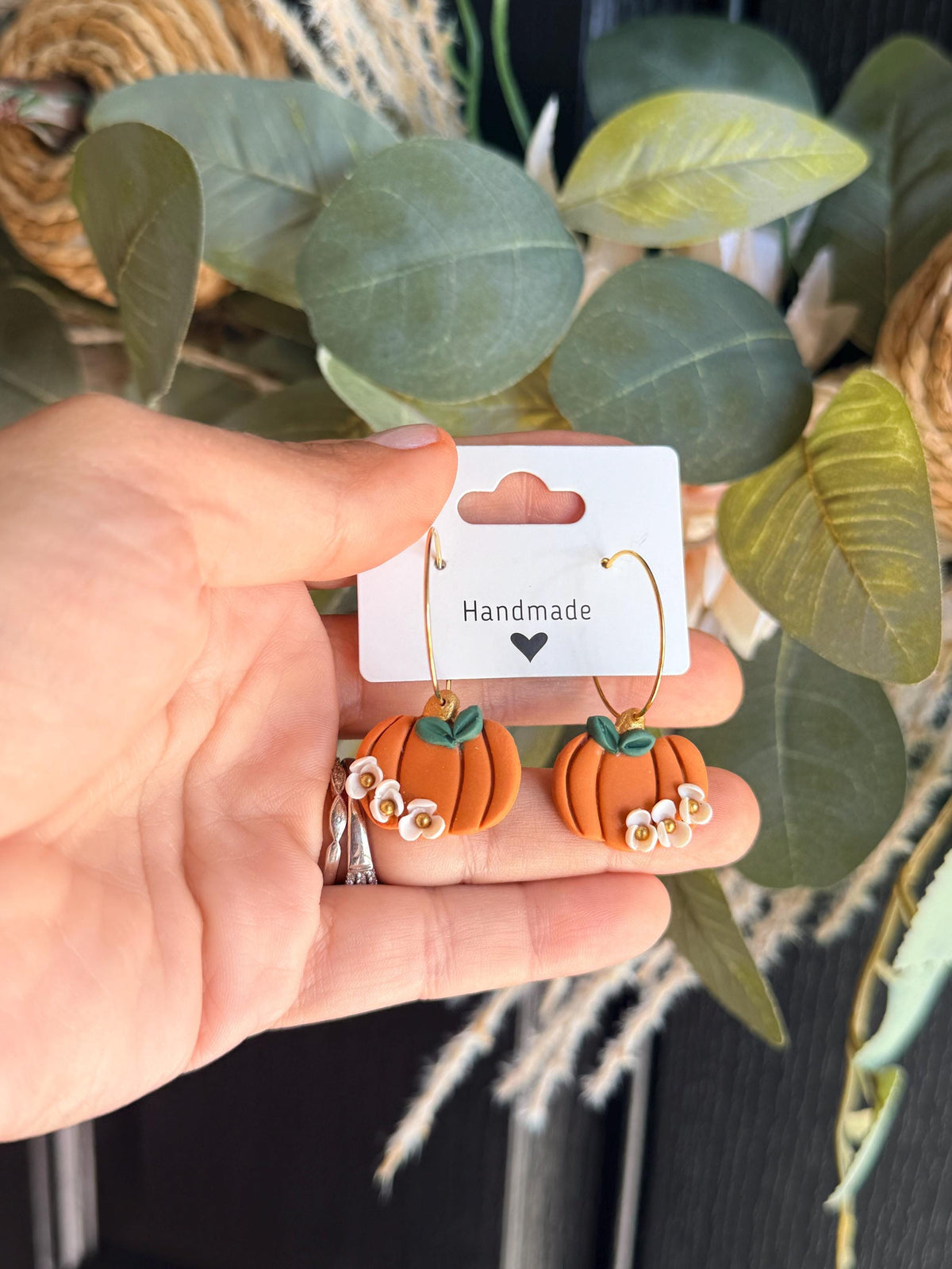 Floral Pumpkin Earrings, Fall Hoop Earrings, Polymer Clay Pumpkin Earrings, Autumn Jewelry, Handmade Fall Earrings, Thanksgiving Gift