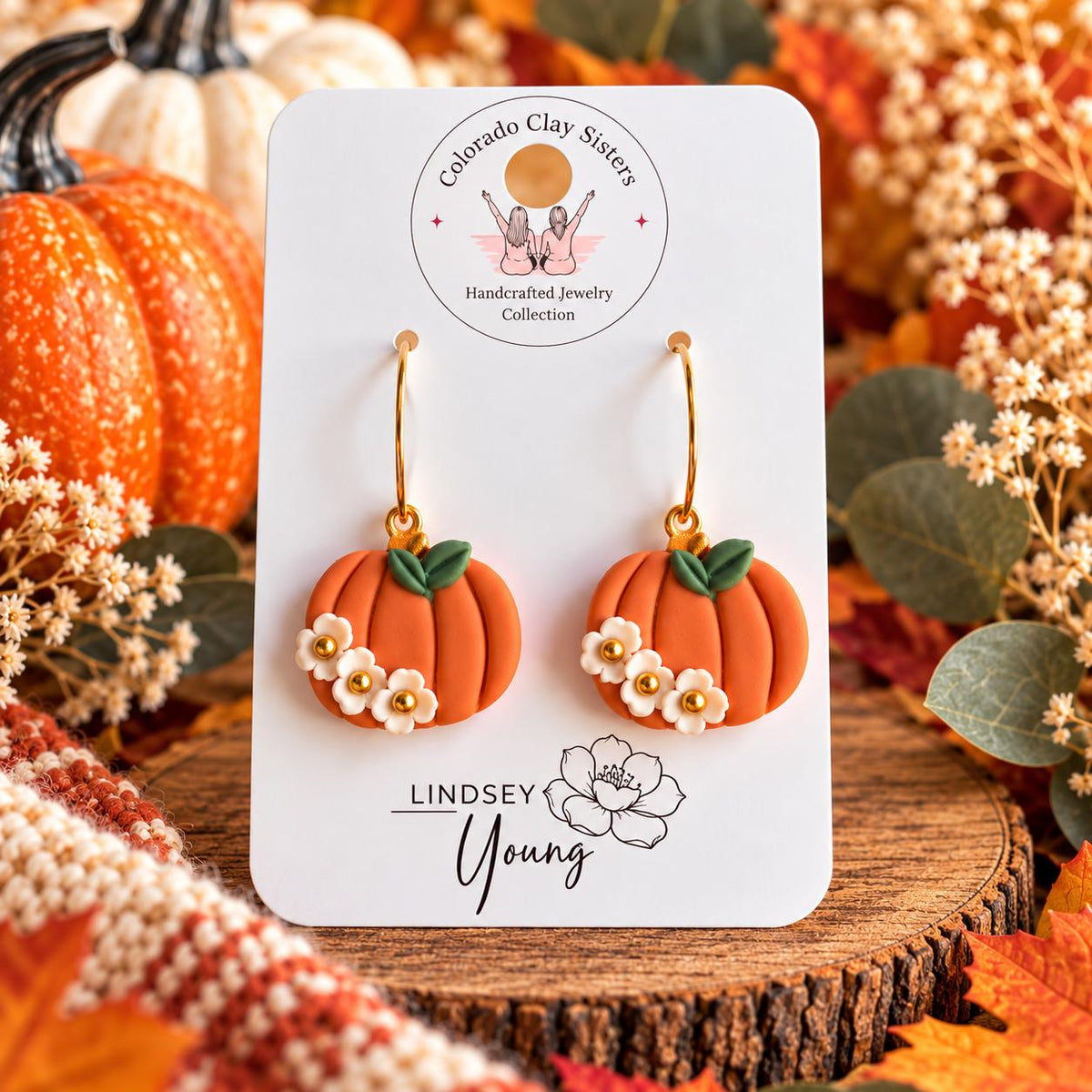 Floral Pumpkin Earrings, Fall Hoop Earrings, Polymer Clay Pumpkin Earrings, Autumn Jewelry, Handmade Fall Earrings, Thanksgiving Gift