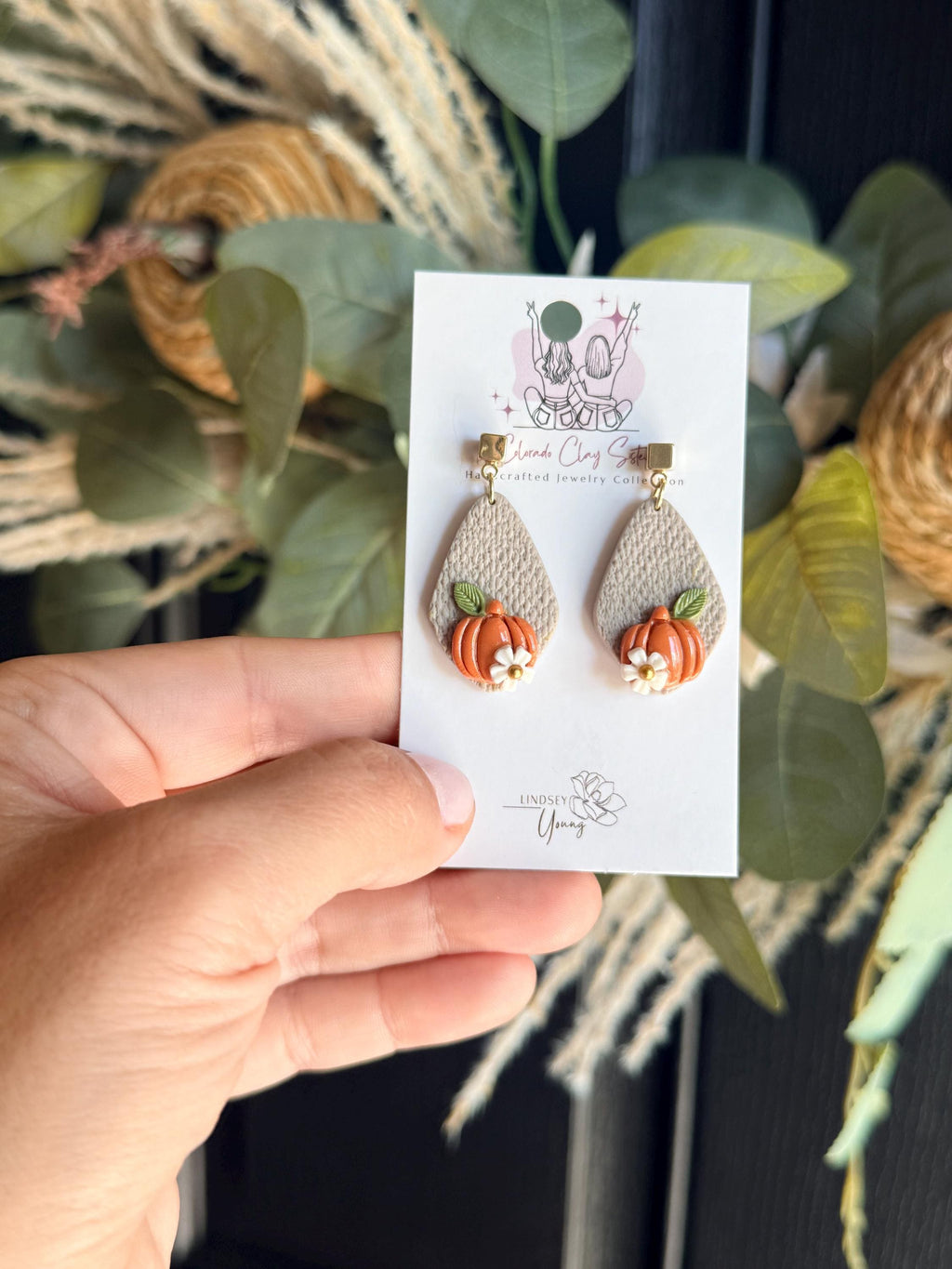 Pumpkin Earrings, Fall Polymer Clay Earrings, Neutral Autumn Earrings, Floral Pumpkin Jewelry, Thanksgiving Earrings, Handmade Fall Gift