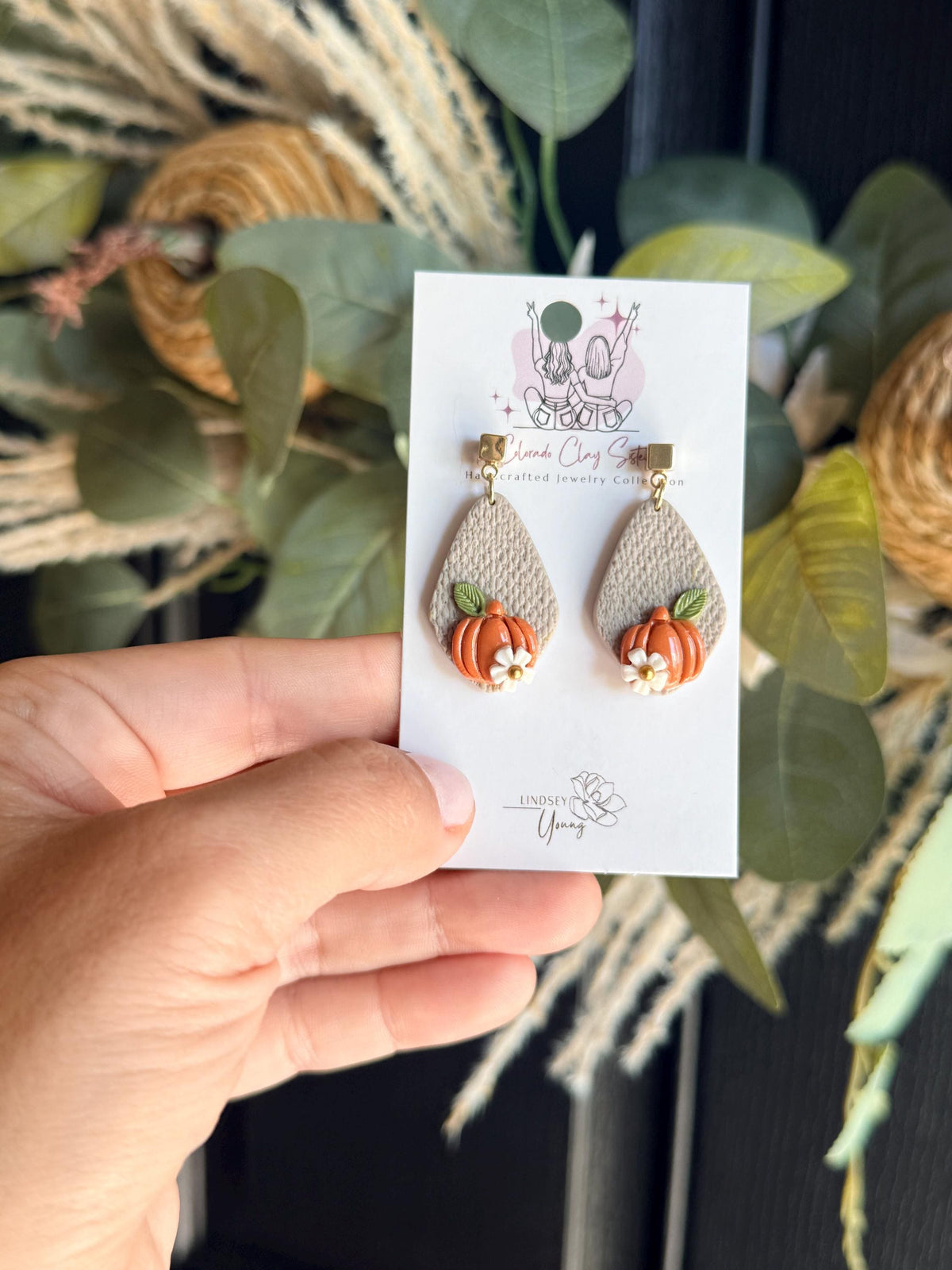 Pumpkin Earrings, Fall Polymer Clay Earrings, Neutral Autumn Earrings, Floral Pumpkin Jewelry, Thanksgiving Earrings, Handmade Fall Gift
