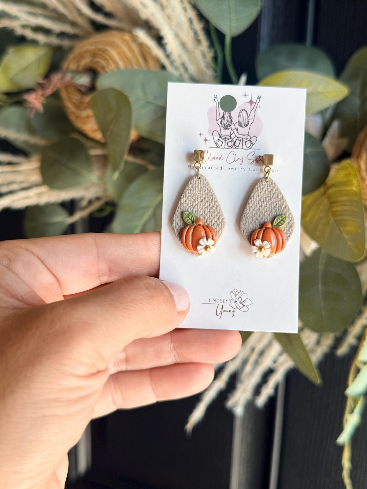 Pumpkin Earrings, Fall Polymer Clay Earrings, Neutral Autumn Earrings, Floral Pumpkin Jewelry, Thanksgiving Earrings, Handmade Fall Gift