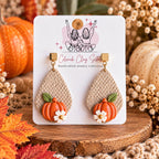 Pumpkin Earrings, Fall Polymer Clay Earrings, Neutral Autumn Earrings, Floral Pumpkin Jewelry, Thanksgiving Earrings, Handmade Fall Gift