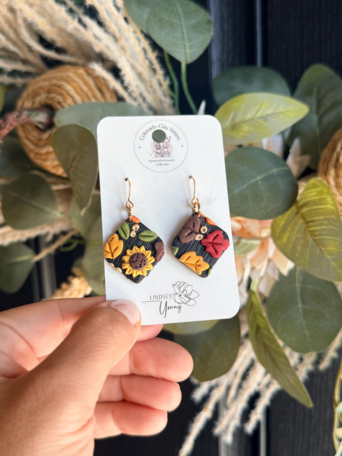 Fall Earrings, Autumn Polymer Clay Earrings, Sunflower Earrings, Fall Leaf Jewelry, Thanksgiving Earrings, Handmade Clay Earrings Gift
