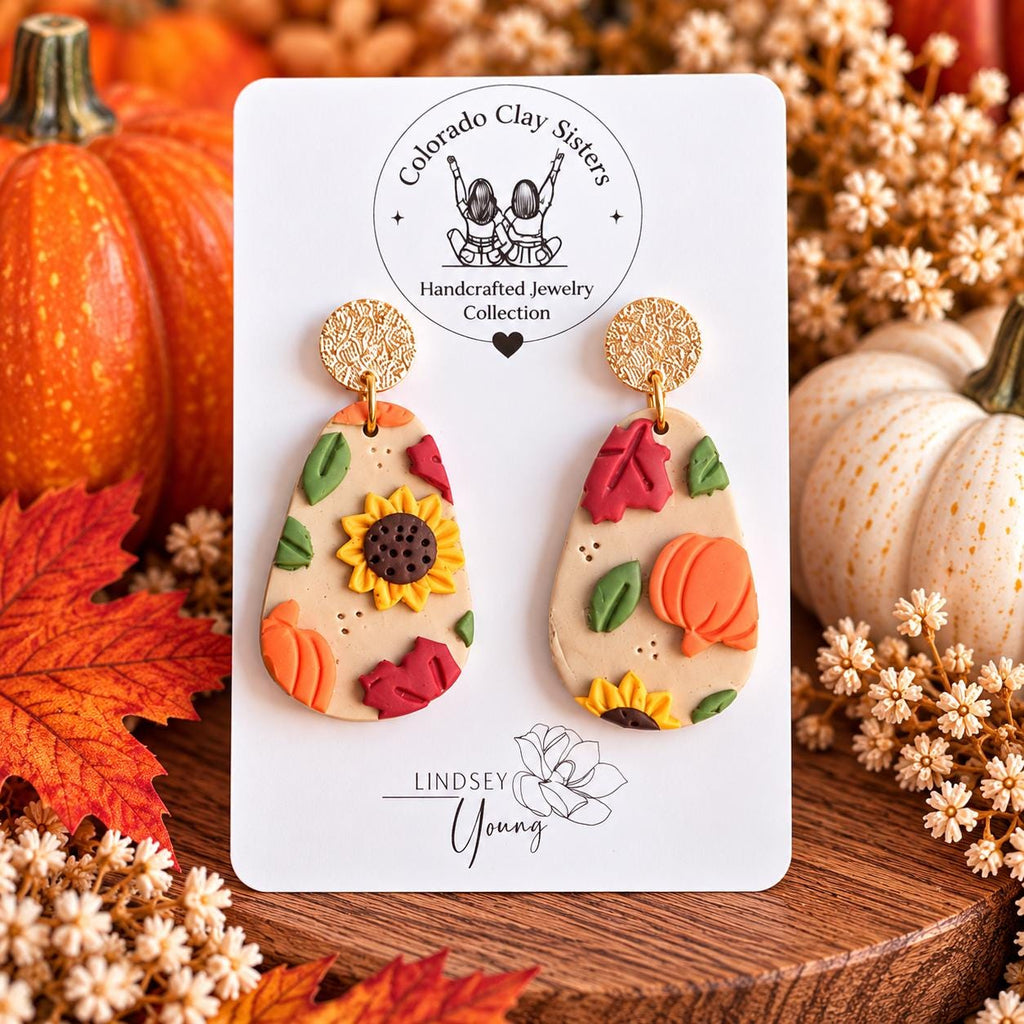 Fall Pumpkin Earrings, Sunflower Polymer Clay Earrings, Autumn Leaf Earrings, Thanksgiving Jewelry, Handmade Fall Earrings, Gift for Her