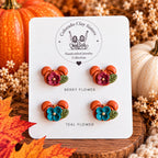 Mini Mouse Pumpkin Stud Earrings, Fall Polymer Clay Earrings, Floral Pumpkin Earrings, Autumn Studs, Thanksgiving Jewelry, Cute Fall Gift