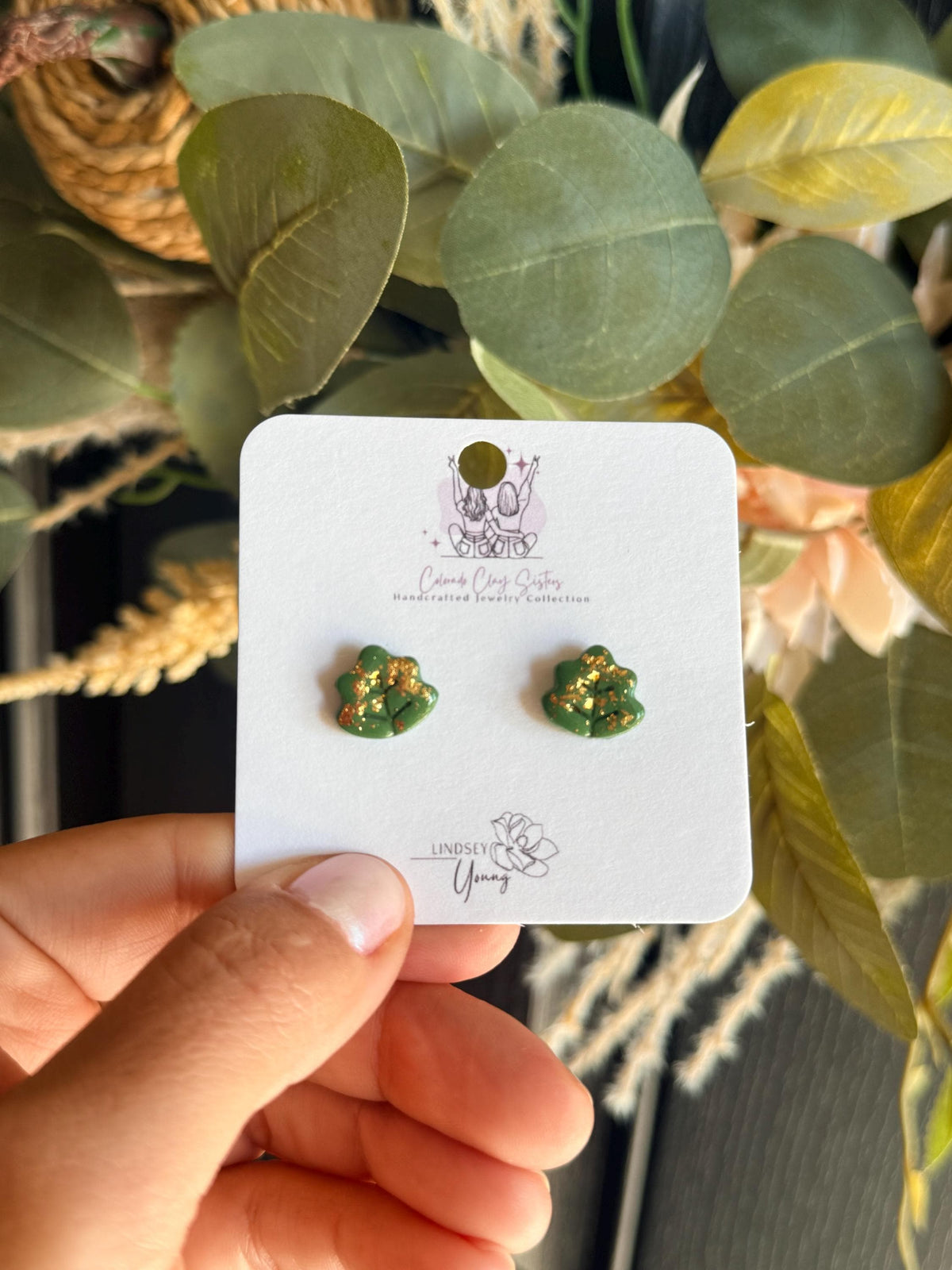 Fall Flower Stud Earrings, Polymer Clay Studs, Gold Leaf Earrings, Tiny Floral Earrings, Autumn Jewelry, Minimalist Earrings, Gift for Her