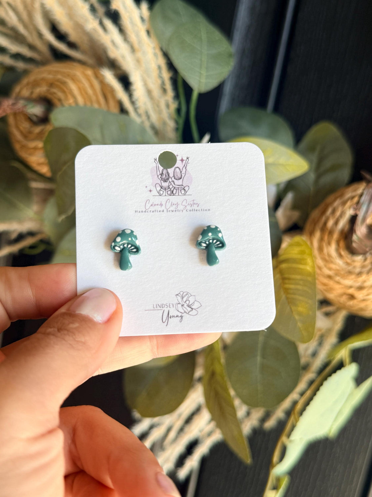 Mushroom Stud Earrings, Polymer Clay Mushroom Earrings, Cottagecore Jewelry, Fall Stud Earrings, Forest Green Mushroom, Gift for Her