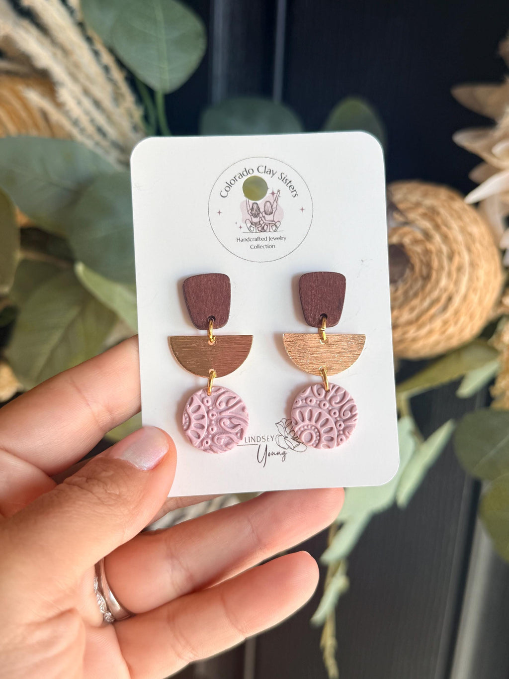 Boho Polymer Clay Earrings, Pink Statement Earrings, Lightweight Dangle Earrings, Handmade Earrings, Boho Jewelry Gift for Her