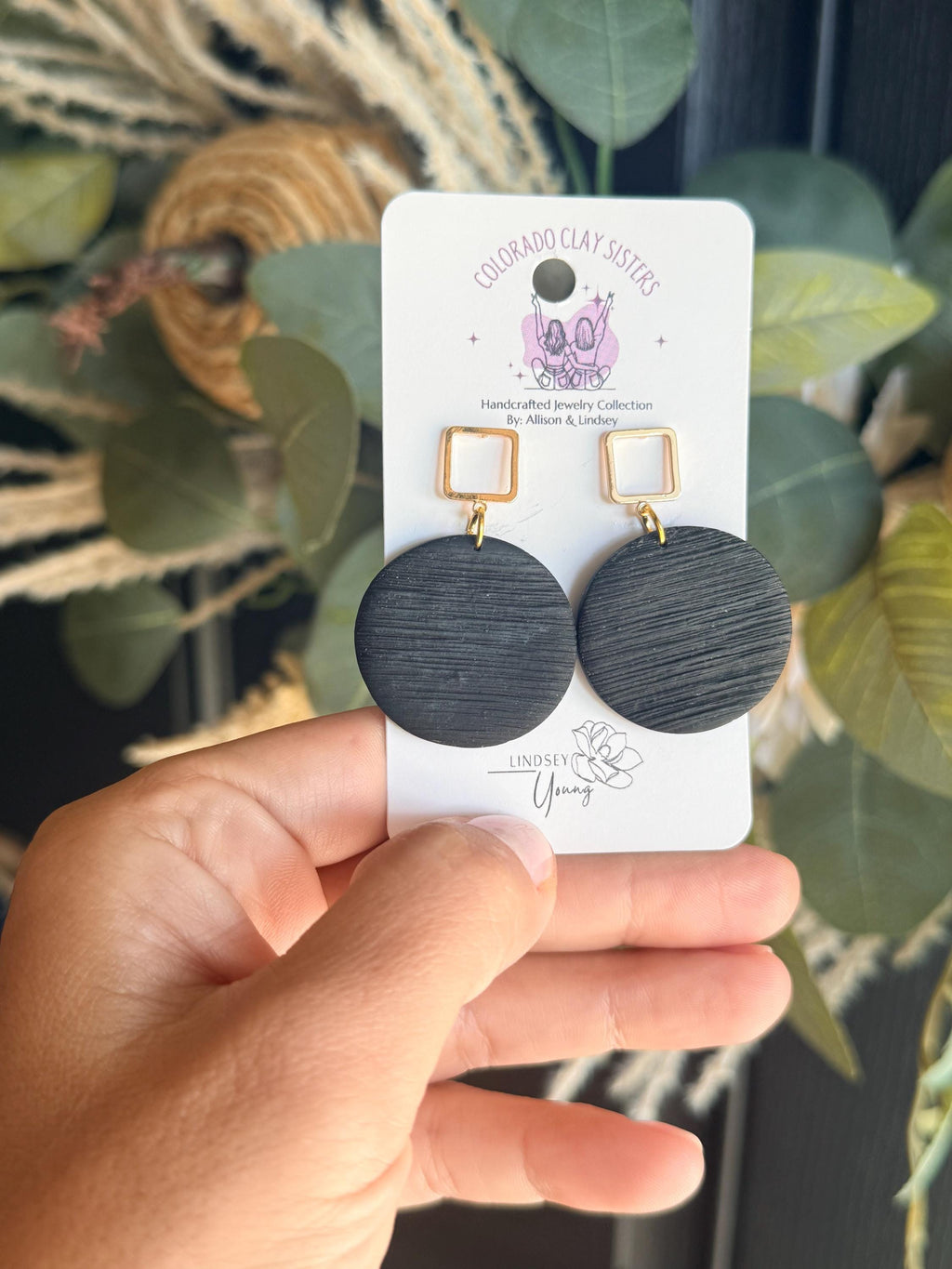 Black Polymer Clay Earrings, Gold Geometric Statement Earrings, Lightweight Black Dangle Earrings, Modern Handmade Jewelry Gift