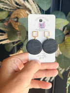 Black Polymer Clay Earrings, Gold Geometric Statement Earrings, Lightweight Black Dangle Earrings, Modern Handmade Jewelry Gift