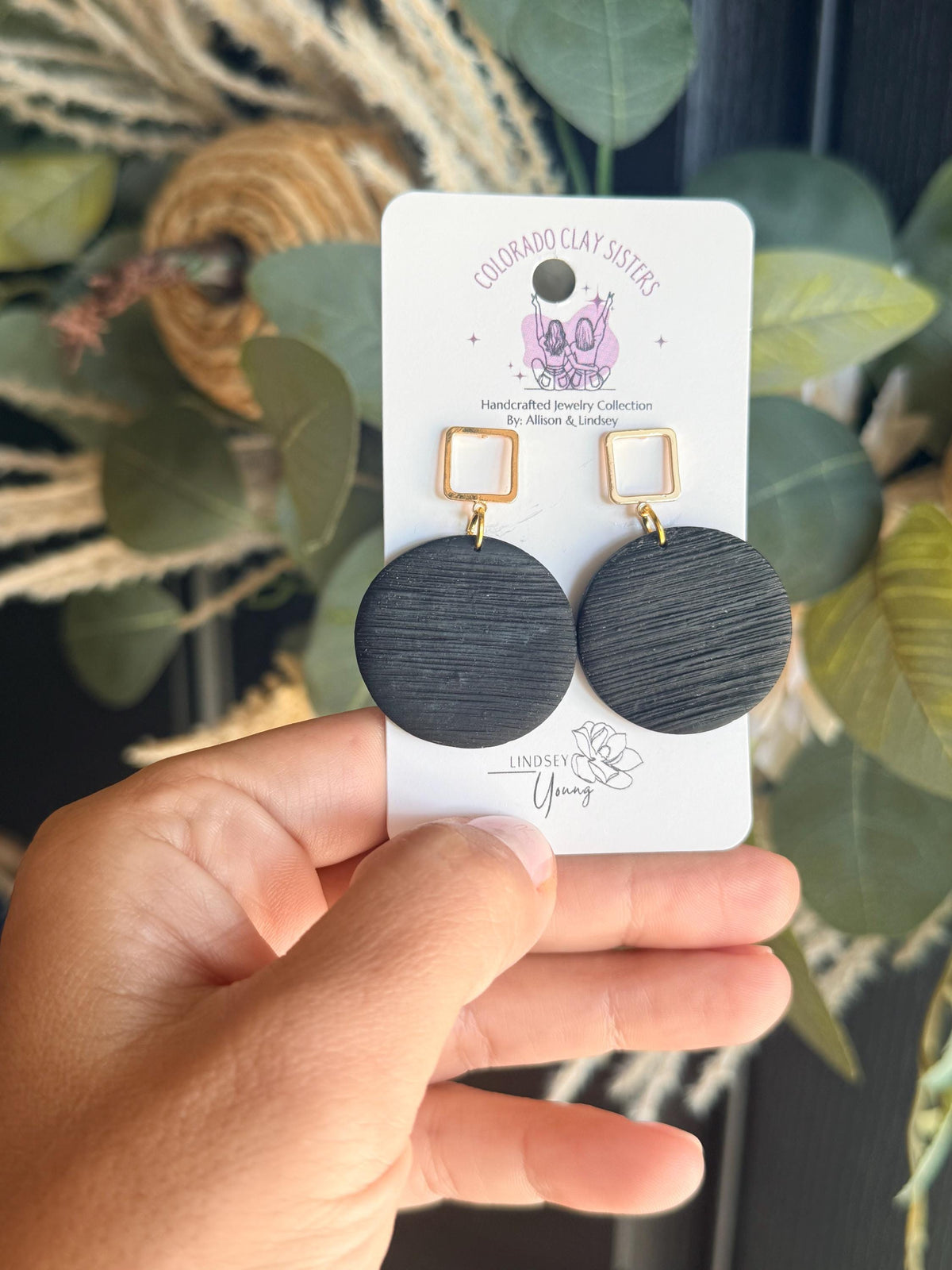 Black Polymer Clay Earrings, Gold Geometric Statement Earrings, Lightweight Black Dangle Earrings, Modern Handmade Jewelry Gift