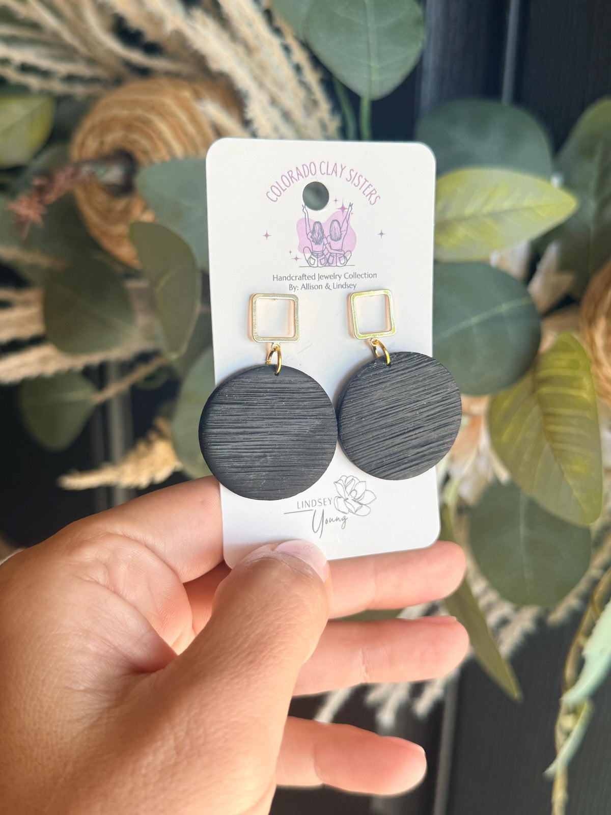 Black Polymer Clay Earrings, Gold Geometric Statement Earrings, Lightweight Black Dangle Earrings, Modern Handmade Jewelry Gift
