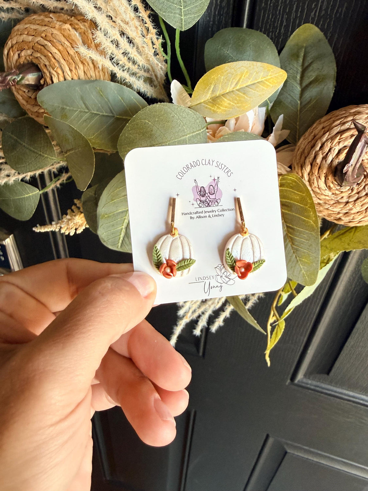 Pumpkin Earrings, Fall Polymer Clay Earrings, Floral Pumpkin Earrings, Autumn Jewelry, Thanksgiving Earrings, Handmade Fall Dangles