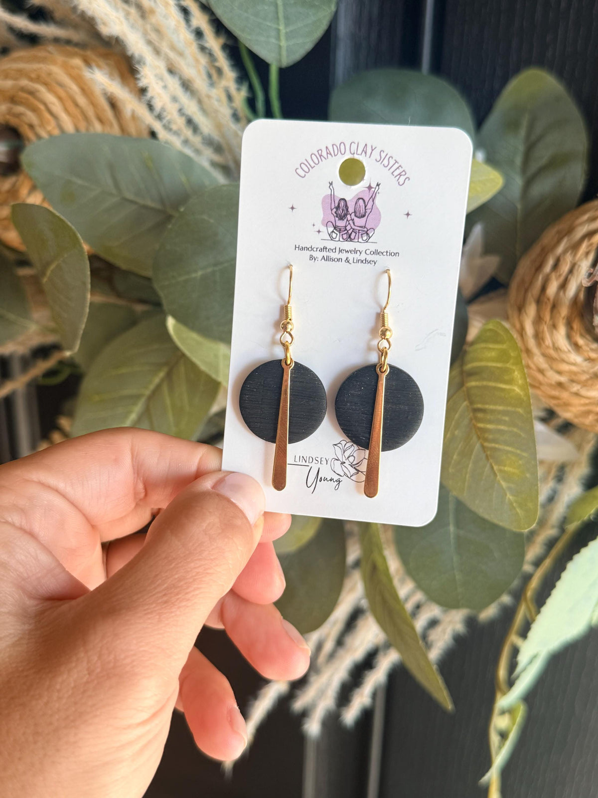 Black Geometric Earrings, Polymer Clay Earrings, Gold Dangle Earrings, Minimalist Earrings, Modern Statement Jewelry, Gift for Her