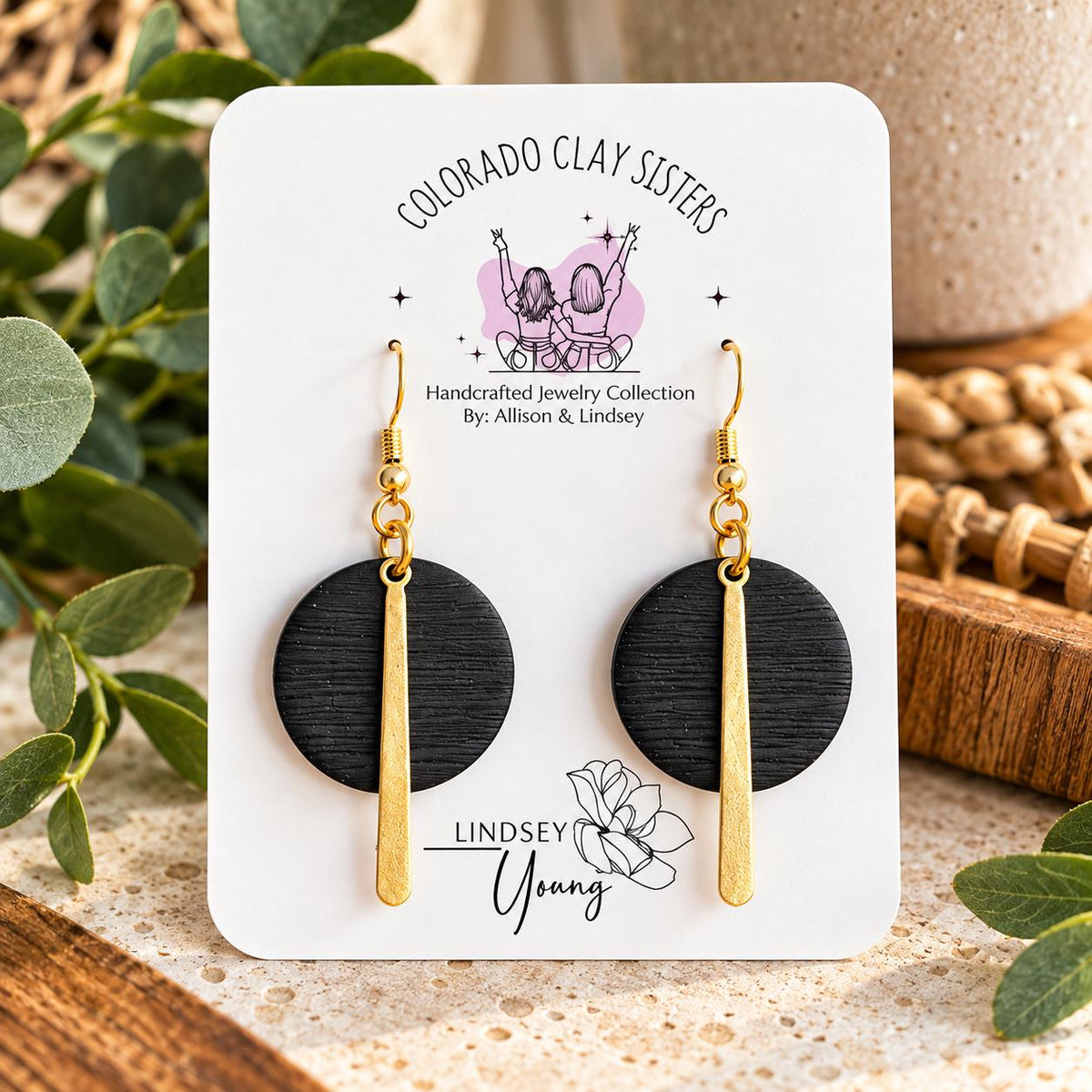 Black Geometric Earrings, Polymer Clay Earrings, Gold Dangle Earrings, Minimalist Earrings, Modern Statement Jewelry, Gift for Her