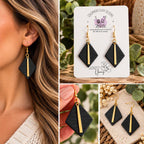 Black Geometric Earrings, Diamond Polymer Clay Earrings, Gold Dangle Earrings, Minimalist Jewelry, Modern Statement Earrings, Gift for Her