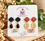 Polymer Clay Earrings, Black Gold Earrings, Boho Leaf Earrings, Dangle Earrings, Minimalist Jewelry, Handmade Earrings, Gift for Her