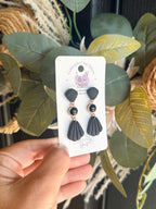 Black Statement Earrings, Polymer Clay Earrings, Geometric Dangle Earrings, Art Deco Jewelry, Black Gold Earrings, Handmade Gift for Her