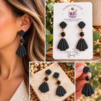 Black Statement Earrings, Polymer Clay Earrings, Geometric Dangle Earrings, Art Deco Jewelry, Black Gold Earrings, Handmade Gift for Her