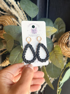 Black Braided Earrings, Polymer Clay Hoop Earrings, Chunky Statement Earrings, Boho Dangle Earrings, Handmade Jewelry, Gift for Her