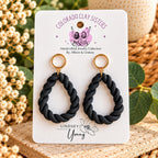 Black Braided Earrings, Polymer Clay Hoop Earrings, Chunky Statement Earrings, Boho Dangle Earrings, Handmade Jewelry, Gift for Her