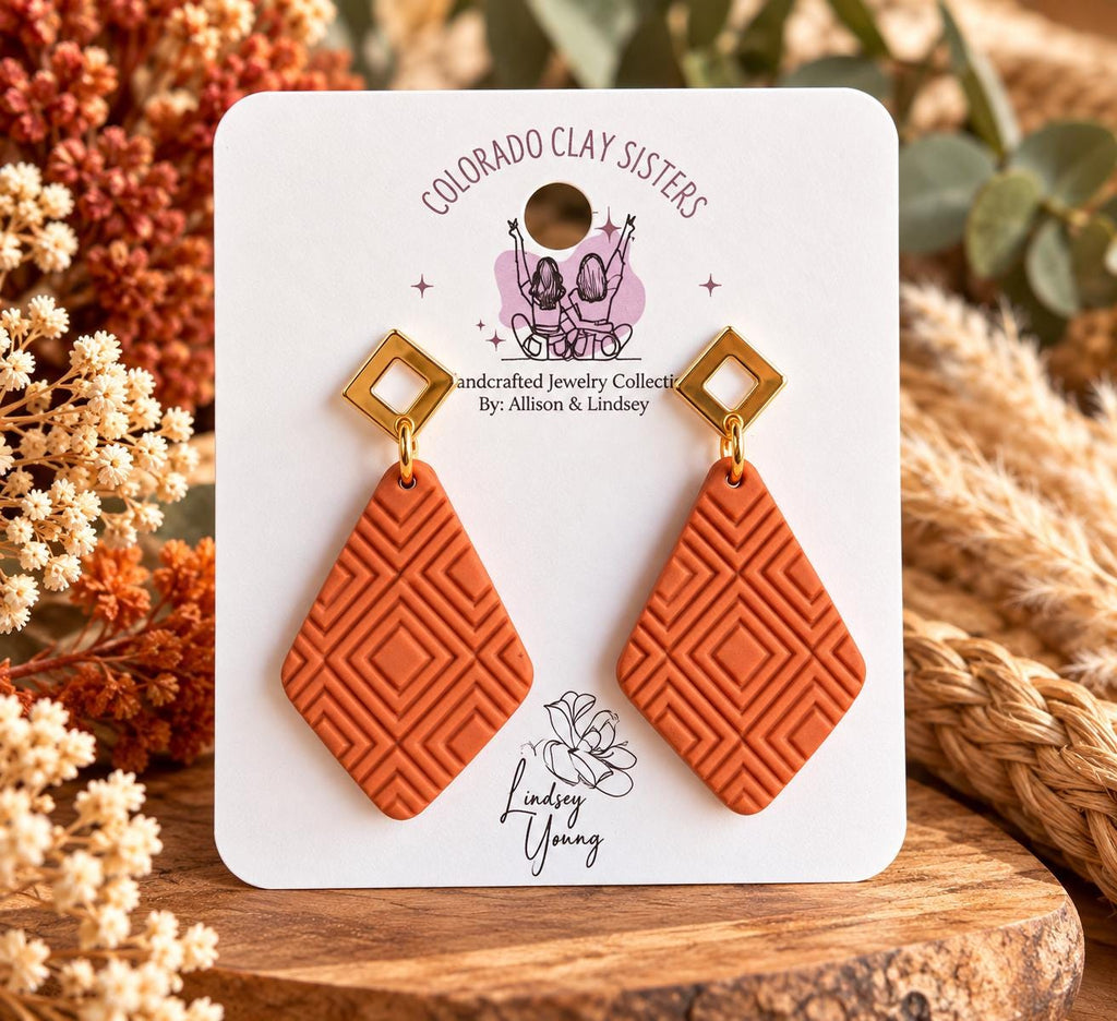 Terracotta Clay Color Earrings, Boho Geometric Earrings, Handmade Polymer Clay Earrings, Earrings, Fall Statement Earrings