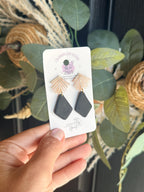 Black Polymer Clay Earrings, Gold Palm Leaf Earrings, Boho Black Dangle Earrings, Geometric Statement Earrings, Modern Handmade Jewelry