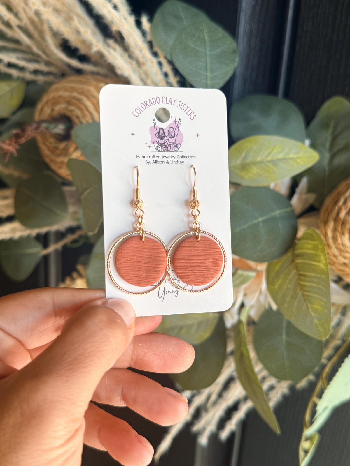 Terracotta Clay Earrings, Gold Hoop Dangle Earrings, Polymer Clay Earrings, Boho Circle Earrings, Lightweight Handmade Jewelry Gift